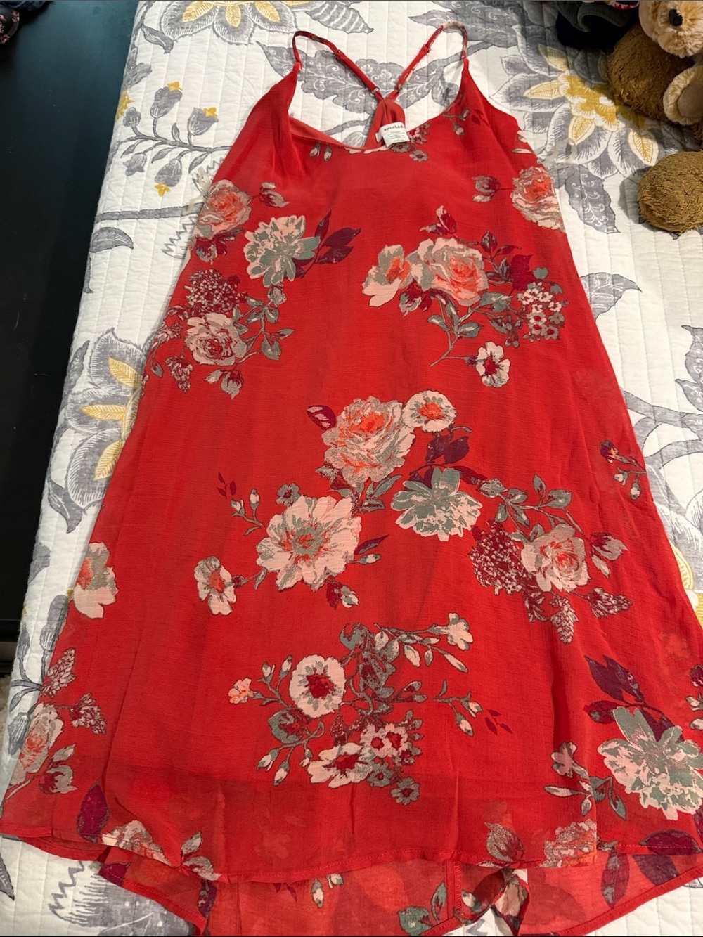 Eyeshadow Red Floral High-Low Slip Skirt